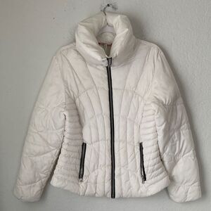 Pink Platinum Women's White Puffer Quilted Jacket Full Zip Pockets Size XL